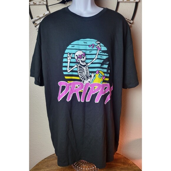 Drippy Skater Neon Graphic T Shirt Adult XXL Skate Board Skeleton California - Picture 1 of 6